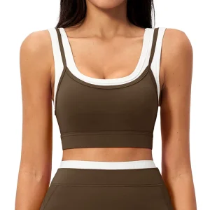 Sweat Wicking Women’s High Support Ribbed Color Block Dual Layer Workout Yoga Fitness Running Gym Activewear Sports Bras