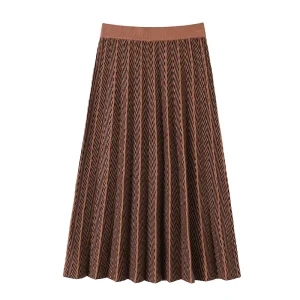 Sweater Manufacturer OEM ODM Autumn Stripe Knit Midi Dress Jacquard Pattern Women’s Skirt