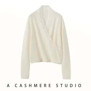 Sweater Style Lace-intersected Collar Cashmere Women’s Sweater Cashmere Wool Knitted Sweater