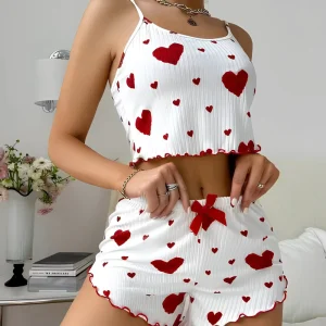 Sweet Heart Fashion Soft Sexy Smooth Milk Silk Lingerie Pyjamas Set Shorts Sleepwear Nightwear For Women Girls Home Indoor