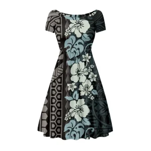 Sweet Natural Pacific Island Samoa Polynesian Floral Midi Dress Casual O-Neck Party Plus Size Women’s Clothing