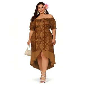 Sweet Vintage Polynesian Elei O Neck Knee Length Loose Fit Milk Fiber Eco Friendly Breathable Summer Dress