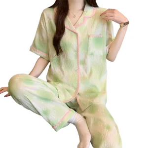 Sweet style Women’s Pajamas Short sleeve Top And Long Bottom High style Casual Loungewear That Can Be Worn Outdoors