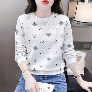 T shirt Printed Cotton Women’s T shirt Loose Fashion Women’s Top Long Sleeve Basic Clothing