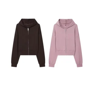 TAOP ZA Early Spring New Women’s Simple Style Solid Color Versatile Hooded Short Zipper Sweatshirt Jacket 3199304 3199303