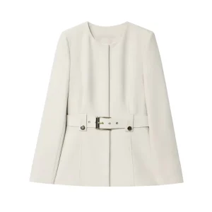 TAOP&ZA New Women’s Round Neck with Padded Shoulders Fashionable Slim Belt Decorated Suit Jacket 8585593 8583593