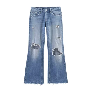 TAOP&ZA Spring Summer Women’s Retro Fashion Casual Versatile Ripped Mid Waist Flared Jeans 2569014