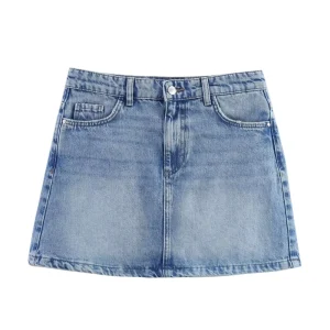 TAOP&ZA Summer New Fashion Women’s Versatile High Waisted Washed A Line Denim Mini Skirt 1889069