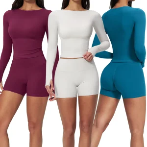 TZ2551 4 Women’s Yoga Set Quick Dry Sports Short Sleeve Hip Lifting Wrinkle Resistant Fitness Shorts Suit
