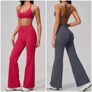 TZ2557 3 Women’s Seamless Slim Fit Open Back Activewear Breathable Lightweight Elastic Waist Quick Drying for Sports Set