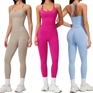 TZ3595 4 Women’s Seamless Knit Sports Set High Waist Tummy Control Hip Lifting Gym Yoga Outdoor 2 Piece Activewear