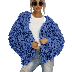 Tassel Women’s V Neck Button Down Knitwear Long Sleeve Soft Basic Knit Snap Cardigan Pure Color Sweater