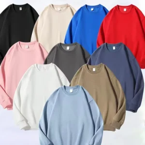 Teenager Oversize Women’s Sportswear Loose Fit Pullover Basketball Sport 320G Chinese Cotton Basic Crew-neck Sweatshirt