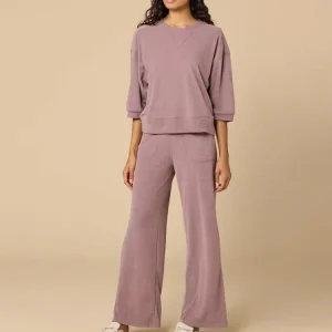 Terry women’s Loungewear short Sleeve Crewneck and pant set bamboo cotton Women Sleepwear Eco Friendly Soft Womens homewear