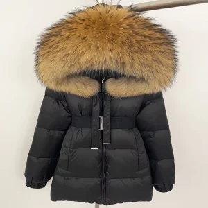 Thick Warm 90% White Duck Down Coat Winter Jacket Women Real Natural Raccoon Fox Fur Collar Hooded Female Casual