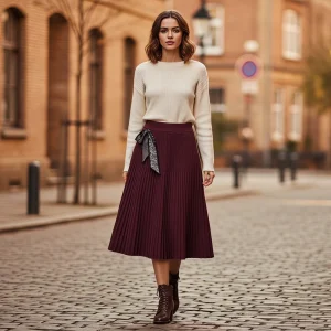 Thick Warm Pleated Knit Midi Skirt Women’s High Waist A Line Flared Dress Soft Stretchy Knitwear for Autumn Winter