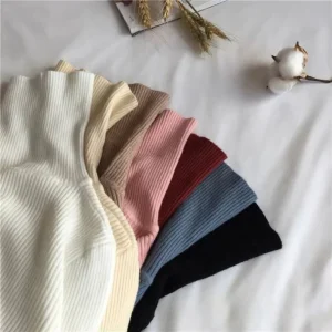 Thick Women Knitted Ribbed Pullover Sweater Long Sleeve Turtleneck Clothing