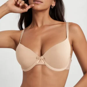 Thin Bow Solid Nylon Molded Cup Bra Plus Size Adjustable Anti Sagging Push Up Wire Free U Back Women’s Underwear