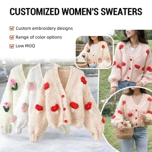 Thin Casual Cotton Women’s Autumn Cardigan Knitted Sweater with Front Logo Customizable
