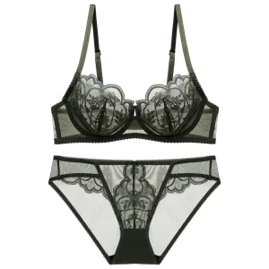 Thin Summer Large Chest Show Small Women’s Gathering Comfortable Bra Set Sexy Lace Embroidery Bra Underwear