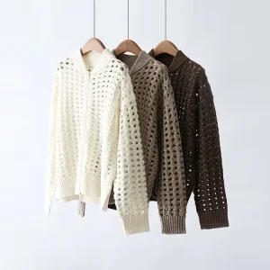 Three Dimensional Bobo Ball Hollow Sequin Lazy Knitwear Women’s Autumn and Winter Shiny Elegant All Match Top