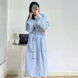 Three Layer Organic Gauze Cotton Muslin Kimono Robes Custom Logo Gauze Women’s Bathrobe For Hotel Spa