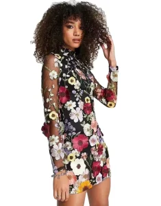 Three-dimensional Flower Club Dress Embroidery Long Sleeve Dress for Women’s Wear