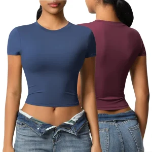 Tight Sportswear Round Neck Skinny Gym Slim Fit T-shirt for Women Short Sleeve Yoga Wrap Custom Crop Top
