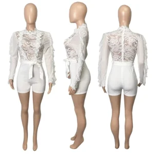 Top Trendy Lace Decoration See Through Women Jumpsuit Fashion Rompers Women One Piece Jumpsuit for Female Mujer