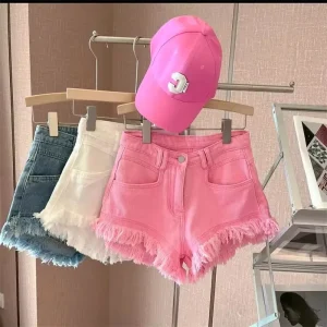 Trending Products New Arrivals Y2K Mid Waisted Loose Eco Friendly Frayed Hem Multi Color Women Denim Shorts Casual Summer