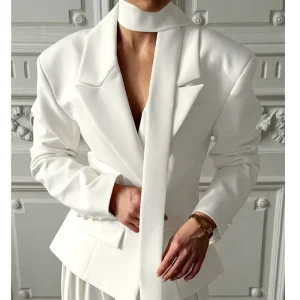 Trendy Autumn Winter Blazer Woman Ribbon Long Sleeved Lapel Short Jacket Casual Outerwears Office Lady Elegant Blazers for Woman