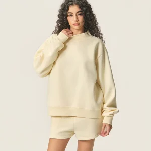 Trendy Color Women’s Half High Neck & Round Neck Fleece Fitness Sweatshirt Lightweight & Seamless for Autumn Casual Wear