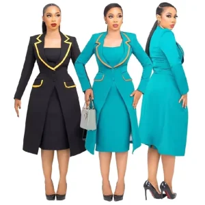 Trendy Elegant Ladies Suits Office Wear Lapel Elastic Suit + Inner Dress Two Piece Set Women Suit Sets Outfits for Women