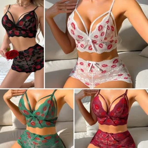 Trendy Embroidered Heart Shaped Push up Underwear Set with Hollowed out Design Women’s Underwear