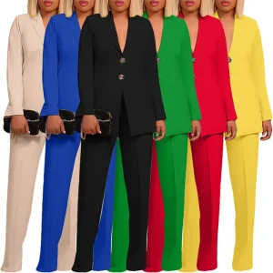 Trendy Ladies Suits Office Wear Long Sleeve Solid Color Blazer and Pants Set Women Formal Suit for Women Suits Set