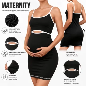 Trendy Maternity Outfit Supply New Solid Hollow Waist Slim Sheath Skirt Autumn Fashion Long Strap Backless Polyester Casual