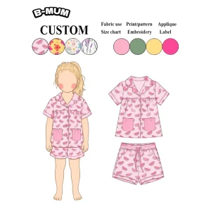 Trendy Pink Summer Pajamas Girl Button Down Collared Short Sleeve Top & Shorts Loungewear Cotton Sleepwear 2 Piece Pjs Set