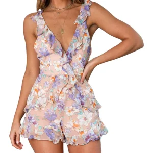 Trendy Summer Women One Piece Romper Woman Retro Print Bodysuit Jumpsuits Bohemian Floral Playsuit Women