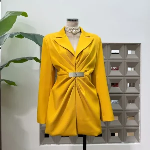 Trendy V neck Wrinkled Yellow Women’s Coats Slim High end Work Women’s Blazers