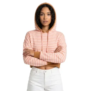Trendy Women’s Cropped Hoodie Printed Anti Pilling Polyester Cotton Knit Fabric Contrast Knit Details for Casual