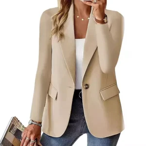 Trendy Women’s Solid Color Long Sleeve Single Button Office Blazers Jacket Business Wear Women Blazer Suit