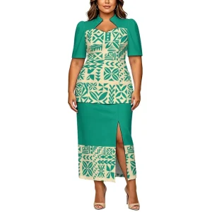 Tribal Polynesian Print Summer Breathable Polyester Loose Fit Tonga Swirls Custom Samoa Puletasi Set Plus Size Women’s Clothing