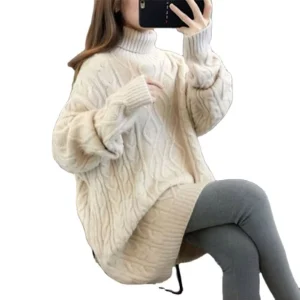 Turtleneck Long Knitwear Sweater for Women’s Autumn and Winter Loose Thickened Knitting Sweater