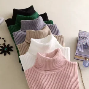 Turtleneck Women Clothes Custom logo Ladies Pullover Sweater Long Sleeve Knitwear Girl Knitted Sweater Unisex
