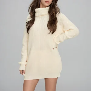 Turtleneck Women’s Knitwear Long Sleeve Straight Mini Winter Thick Knit Sweater Dress