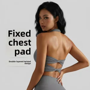 Twist Halter High Elastic Breathable Padded Back Support Bra for Women’s Summer Yoga Fitness