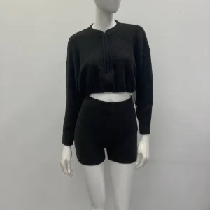 Two Piece Winter Long Set Women’s Elegant Wool Knit Sweater Full Sleeve Solid Button Eco Friendly Anti Pilling