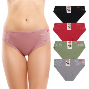 UOKIN Factory Shop Mix Size Colors Women’s High Hip Tight Cotton Panties With Lace Ribbed Cotton Briefs Underwear Ready to Ship