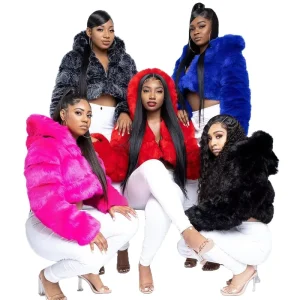 Ultra Thick Winter Warm Women’s Fashionable Long Sleeved Jacket Natural Furry Hooded Jacket Real Fox Fur Grass Short Jacket