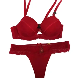Ultra Thin Women’s Floral Lace Bra Sets Seamless Backless Lingerie Button Soft Comfortable Bra Thong Set Transparent Red